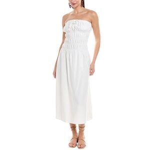 Onia Womens Air Smocked Linen-Blend Midi Dress, White
